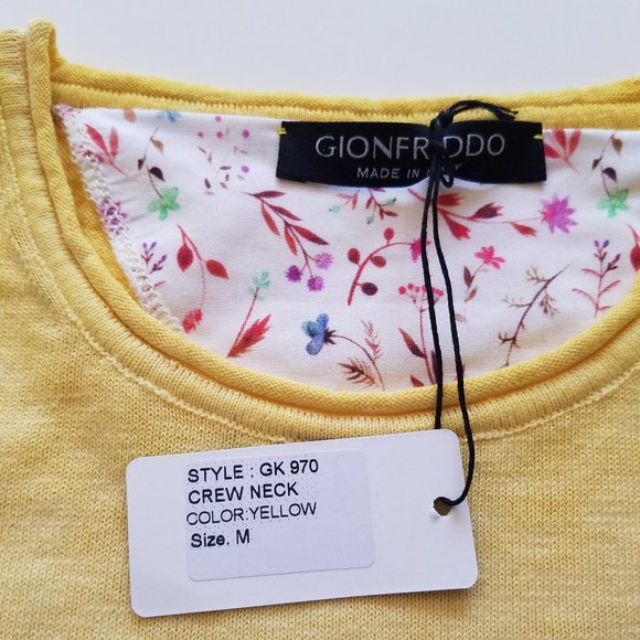 NWT Men's Gionfriddo 100% Cotton Italian Crew Neck Yellow Shirt Sweater Size M - Picture 10 of 15